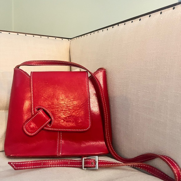 Handbags - Vibrant Red Leather Crossbody Bag with Glossy Finish